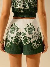 CAJUNI Women's Boho Tropical Flowers Green Print Shorts, Vacation Casual Summer Beach Shorts